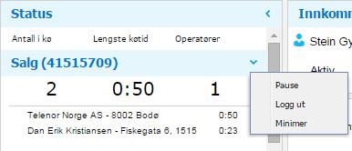 3.1. Statusfelt Hensikten med statusfeltet er å gi operatøren en oversikt over køen(e). Det vises et statusfelt for hver kø operatøren er logget inn på.