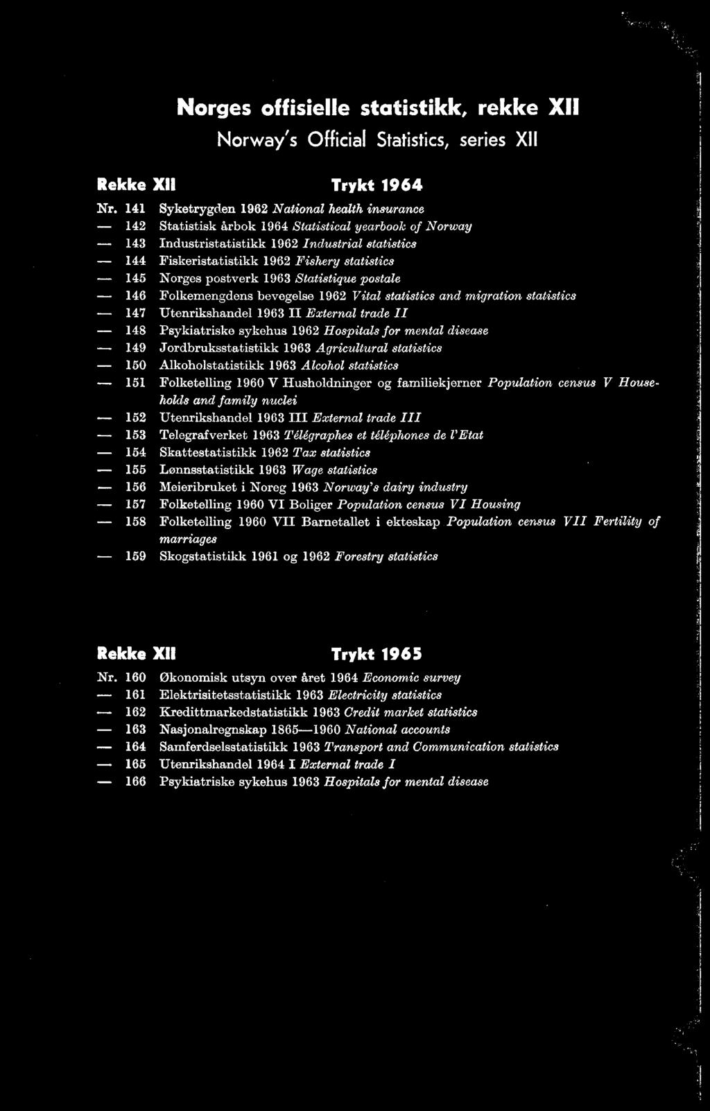 Tile' graphes et tagphones de I' Etat 54 Skattestatistikk 962 Tax statistics - 55 Lønnsstatistikk 963 Wage statistics - 56 Meieribruket i oreg 963 orway's dairy industry - 57 Folketelling 960 VI