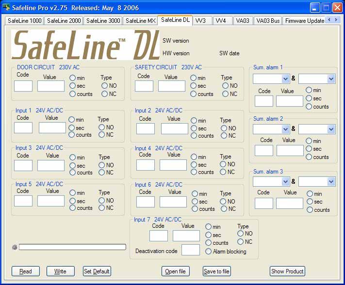 Konfigurering PROGRAMMERING MED SAFELINE PRO. Code: Velg feilkode/-melding som skal vises i alarmmottakeren SLCC. Se Feilkoder for SafeLine DL. Value: Skriv inn verdi for telleren i tid eller pulser.