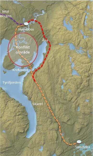 Figur 1: Hovedalternativene for ny Ringeriksbane (TØI og Dovre Group) 1.