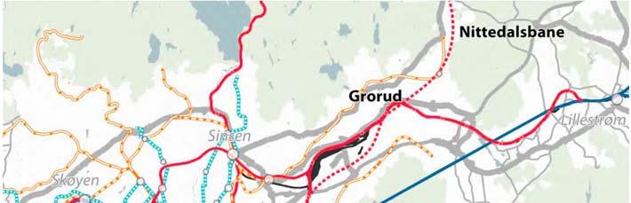 Med en Nittedalsbane kan også Stovner, Nittedal og Hadeland knyttes til området, med Grorud som avgreningsstasjon og knutepunkt i nordøst.