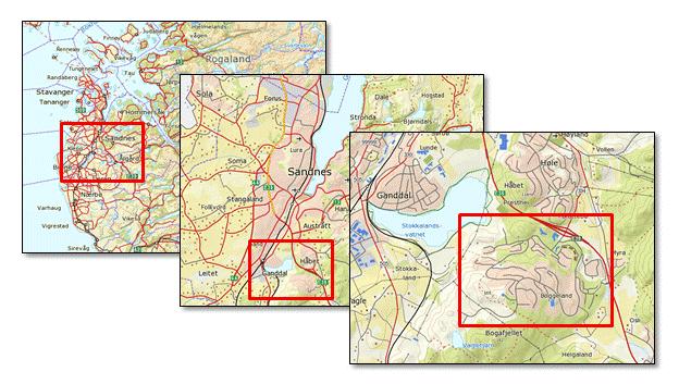 Figur 23: Bogafjellfeltet, kart hentet fra Statens kartverk (2012) Bogafjell og store deler av området rundt Stokkelandsvannet har status som båndlagt område for friluftsliv i offentlig eie, og