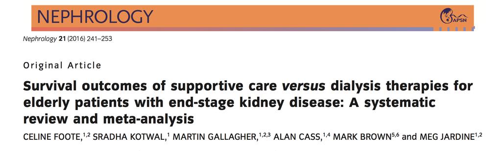 Eighty-nine studies published between 1976 and 2014 294 921 elderly end-stage