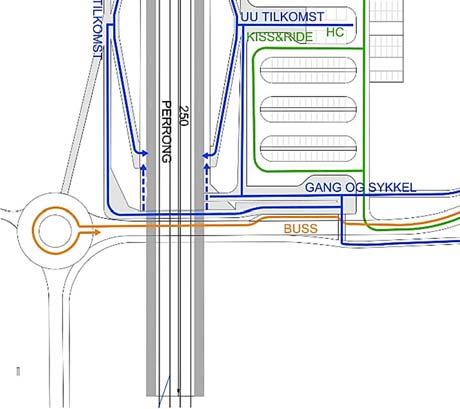 222 Kortere gangforbindelser til/fra Tangen sentrum Stasjonsområdet vil i større grad ligge i nivå med tilstøtende arealer og ikke på en høy fylling.