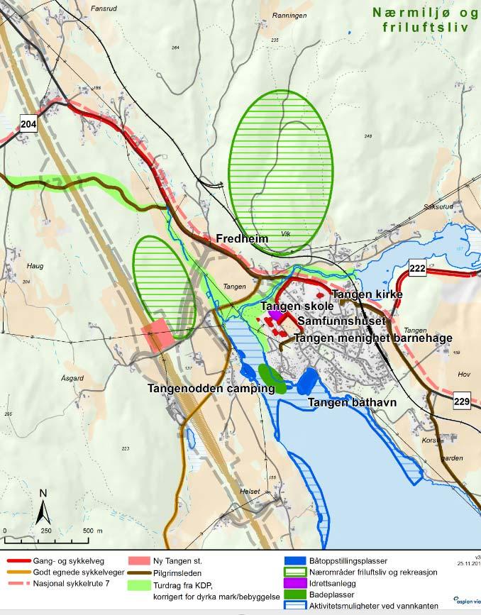 idsvoll Hamar spa Sørli 49 av 98 UH-30-A-55303 Figur 4-3: Temakart for friluftsliv ved Tangen (kilde: Kommunedelplan for Tangen). Pilegrimsleden mellom Oslo og Trondheim følger fv.