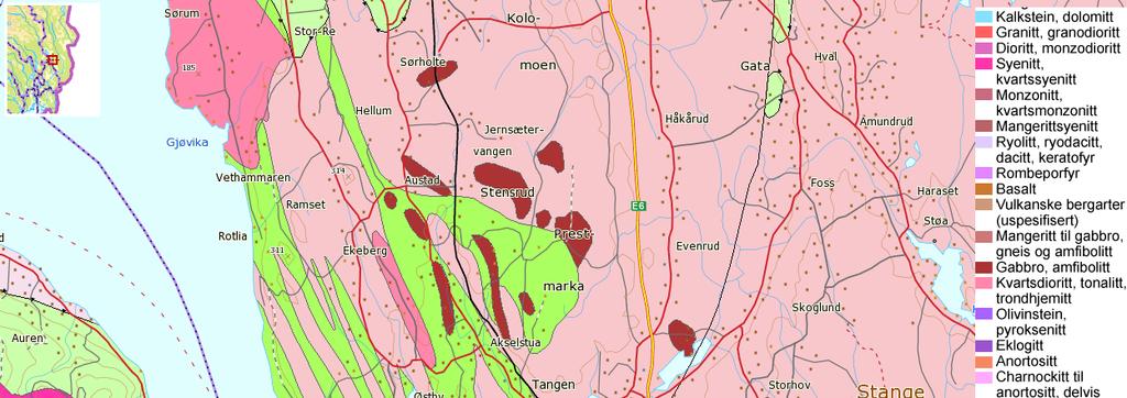 idsvoll Hamar spa Sørli 64 av 98 UH-30-A-55303 Berggrunn Ifølge berggrunnskart fra NGU (se under) består berggrunnen i området mellom Tangenhalvøya og Sørli hovedsakelig av middels- til grovkornet