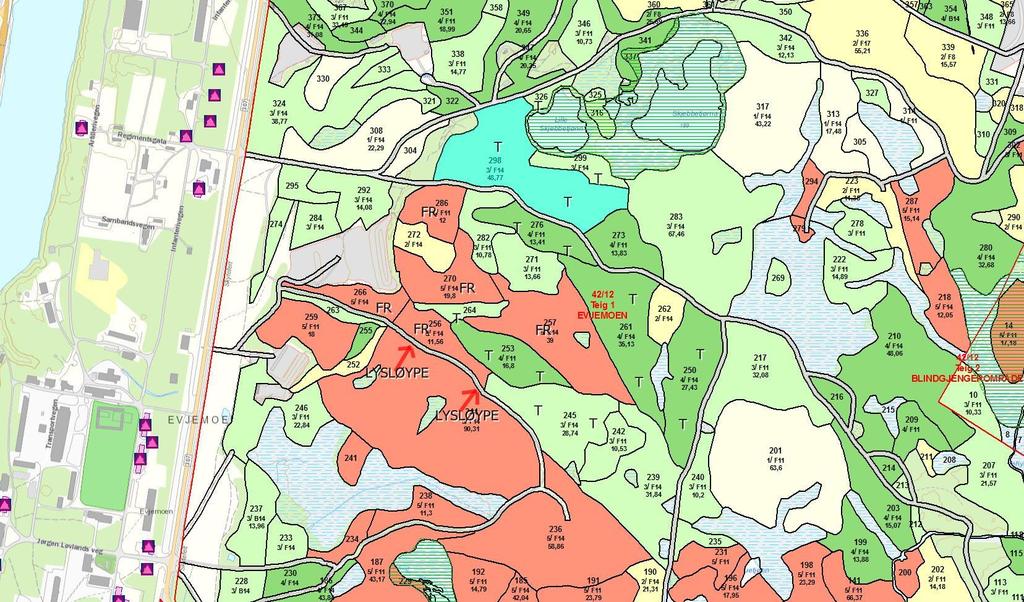 96 Håndbok for skyte- og øvingsfelt 10 Skog og utmarksforvaltning Bilde 10.1 Utsnitt skogbruksplan.