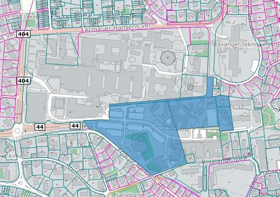 Figur 142 Nåværende sykehusområde Våland Innenfor sykehusområdet har Stavanger kommune hjemmel til flere parseller i søndre del av området.