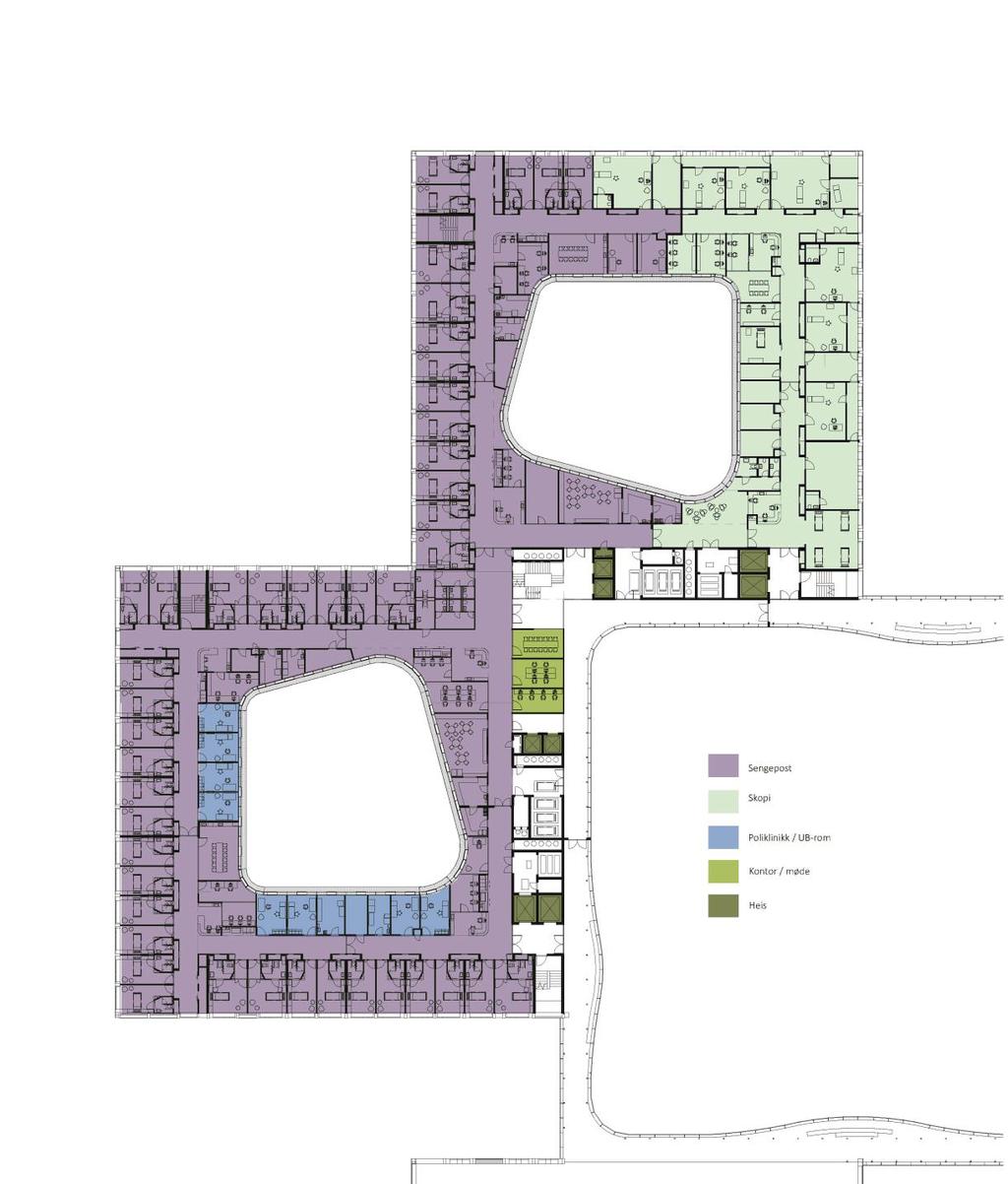 4.7.4 Endoskopienhet/ intervensjon Figur 25 Sengebygg A, plan 2. etg. Skopienheten er plassert i nordre del av bygg A, 2.etasje.