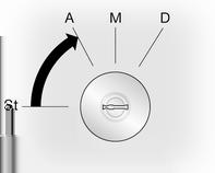 106 Kjøring og bruk Tenningsbryterposisjoner St = Tenning av A = Rattlås løst ut, tenning av M = Tenning på. For dieselmotor: forgløding D = Start Starte motoren Manuelt gir: trå inn clutchen.