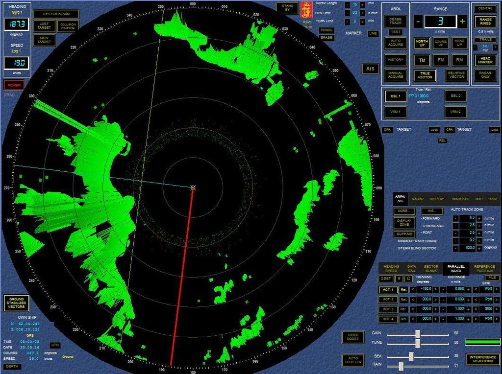 Figur 7- Radar med parallellindeks på Rognodden utenfor Vigra Skipsførerne ønsker også at PI skal brukes, men er ikke like tydelige på dette i intervjuene.