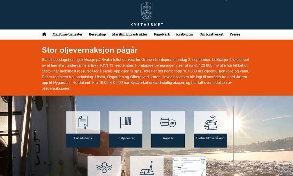 1.3 Kystverkets akuttweb Kystverkets akuttweb trer i kraft ved større hendelser eller aksjoner. Akuttweben er en del av kystverket.