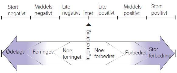 Omfanget rangeres på en skala fra stort negativt til stort positivt. Figur 3-1 angir de ulike kategoriene som omfangsvurderingen kan deles inn i.