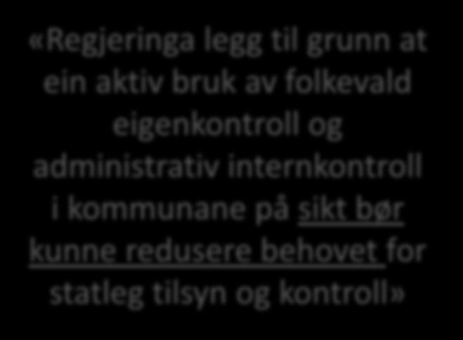 administrativ internkontroll i kommunene på sikt bør kunne redusere behovet for statlig tilsyn og kontroll» Løftet som forsvant (?) Meld.