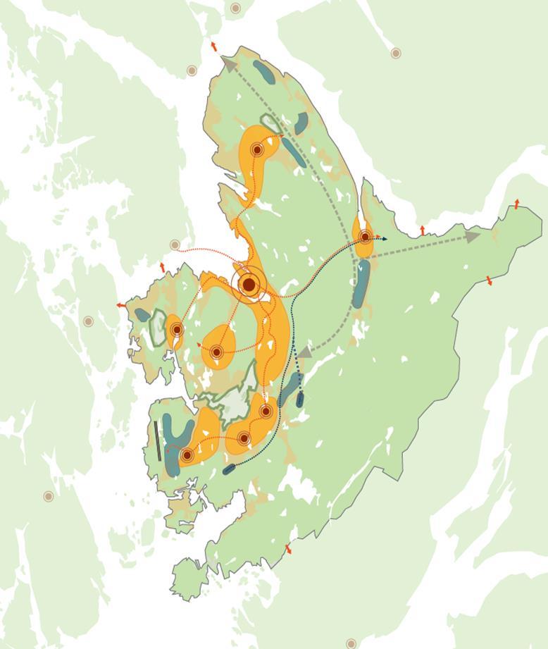 Figur 6-11: Oversikt over satsingsområder for byutvikling, næring og kollektiv som vist i Bergens kommunes byrådssak 271/16 2.