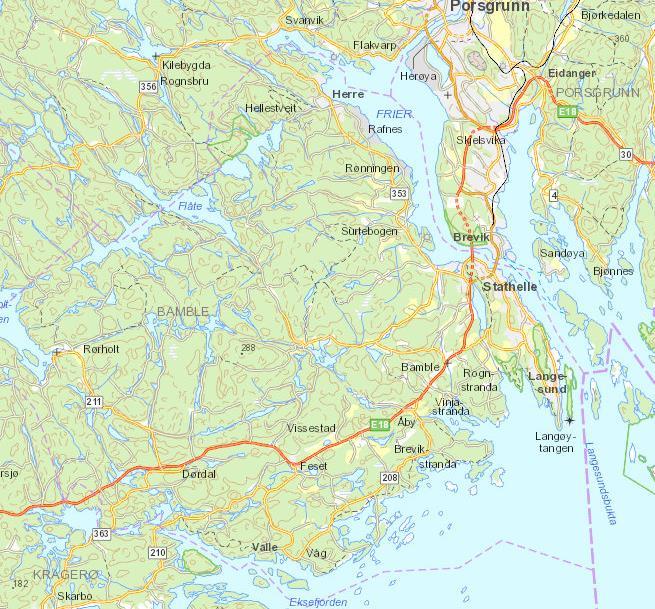 Orientering Bamble kommune = ca 300 km2 Antall innbyggere > 14.