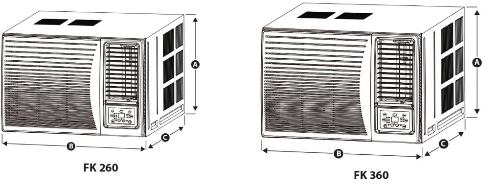 375 428 Bredde B mm 560 660 Dybde C mm 708 700 Vekt netto kg 43 50 Kuldemediefylling R32 g 510 650 220/1/50Hz