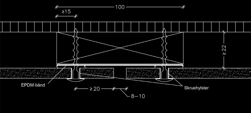 Generell montering på tre Skruehylster for montering av Natura pro og Pictura Av erfaring har vi konstatert at den optimale bredden på skjøter mellom store fasadeplater i fibersement er 8-10 mm.
