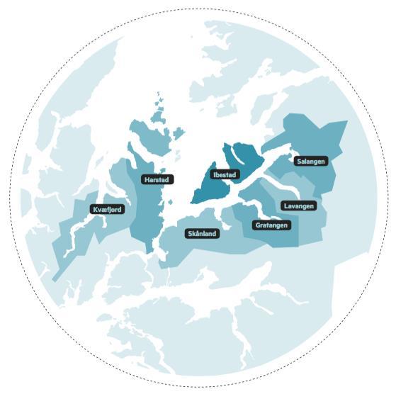 Sør-Troms i forsvarsfylket Troms Gammelt forsvarstyngdepunkt Befalsskole og amfibiebataljon Divisjon og distriktskommando Sør-Troms Bakre