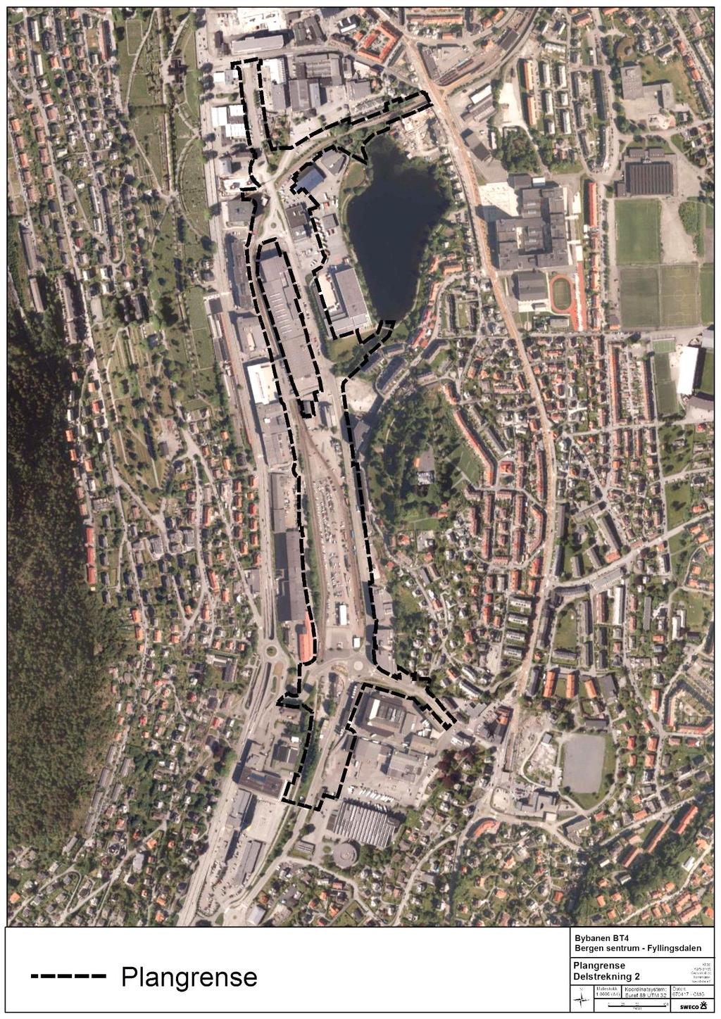 5. Beskrivelse av planområdet Planområdet for delstrekning 2 går fra Inndalsveien på Kronstad og Fabrikkgaten i nord og avsluttes rett