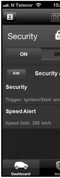SECURITY - UNDERMENU Rediger hastighedsgrænse og trigger for tyverialarm