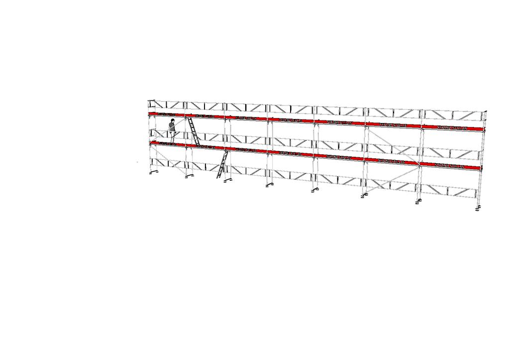 STILLAS Hengarpakke 27 inneheld : 16 Alu-vertikalramme 2,0 x 0,73 m 2 Enderekkverk 0,73 m 21 Alu-rekkverk 3,07 m 4 Diagonal 3,07 x 2,0 m 8 veggfester 0,55 m 4