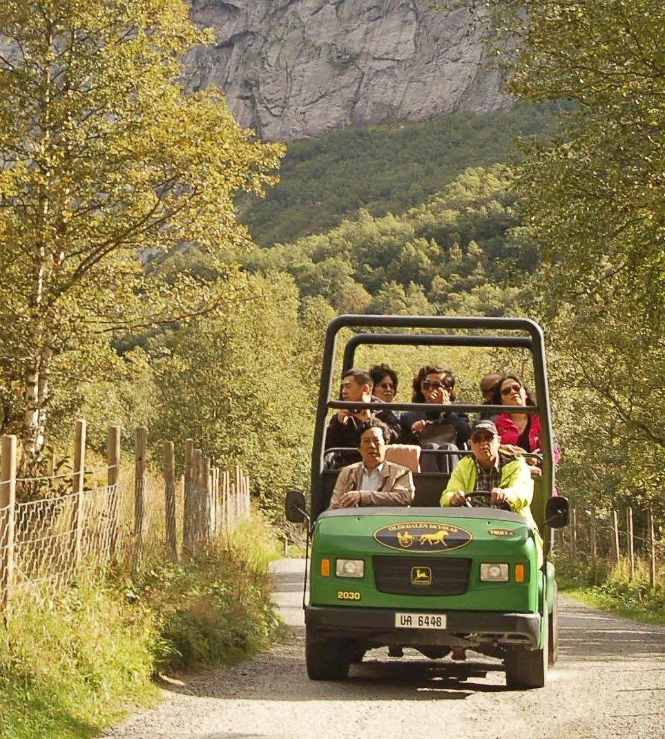 hundre år gammel kjerre/grusvei som fører besøkende frem til breen. Veien er todelt; en for transport med Trollbiler og en delvis for gående. Den opparbeidete veien er ca.