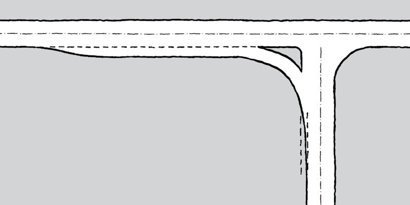 14: Parallellført høyresvingefelt med trekantøy (mål i meter) Hjørneavrundingen utformes med tredelt kurve 2R-R-3R, med R 12 meter. Tabell 4.