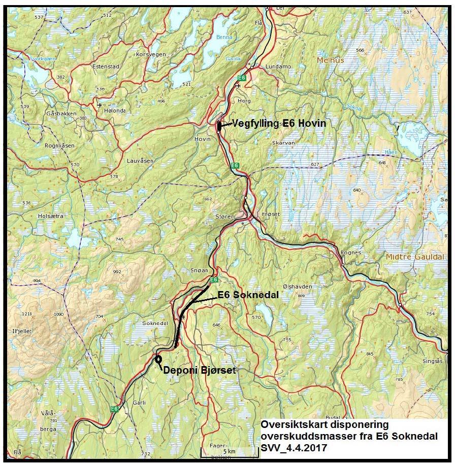 E6 Soknedal - Overskuddsmasser Avstand Hovin: ca 24 km fra Soknedal