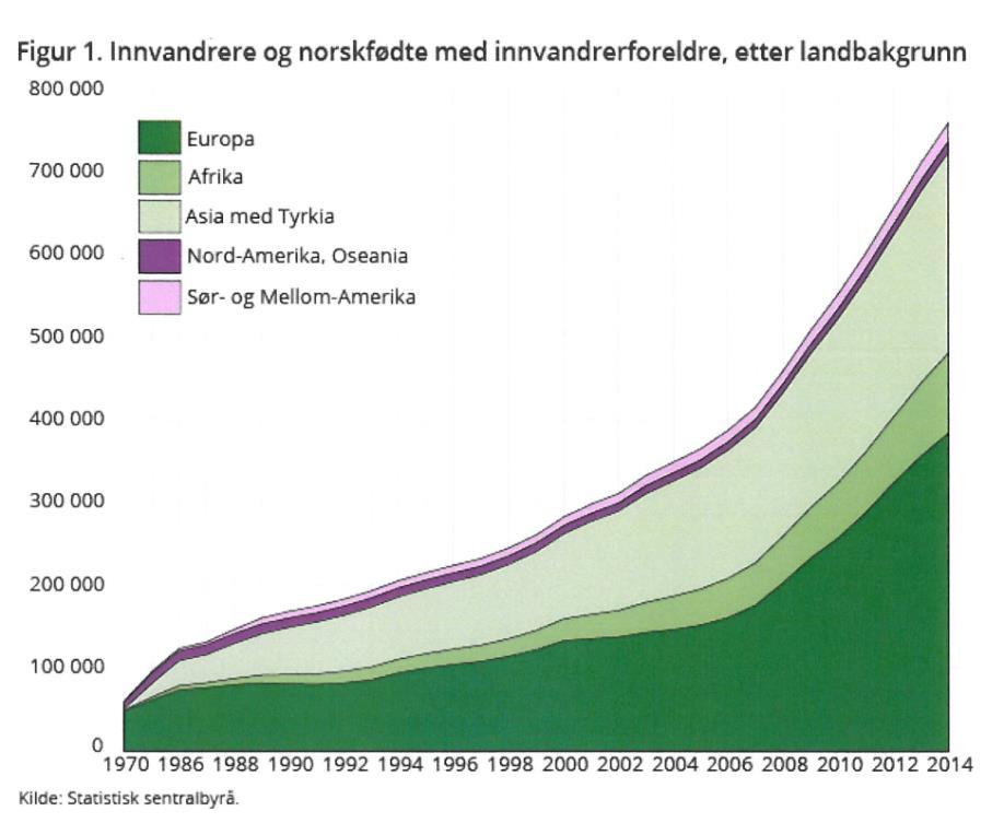 Innvandrerbefolkningen i Norge 698 500 innvandrere (13,4 prosent) 149 600 etterkommere (2,9 prosent) 223 nasjonaliteter Polen, Litauen, Sverige, Somalia