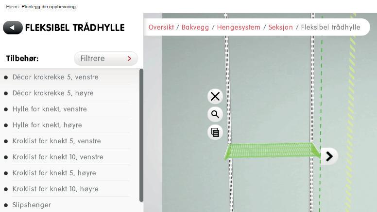Når du markerer et produkt i seksjonen kan du se i menyen til venstre hvilket tilbehør