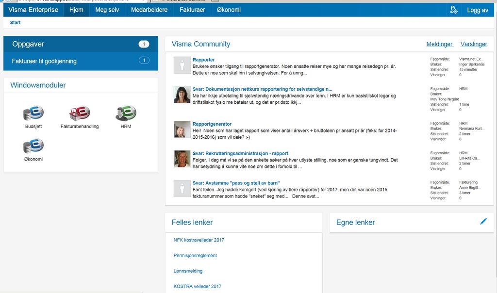 Visma Enterprise startside:
