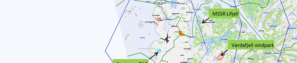 Figur 1 Situasjonsplan Avinor har to radaranlegg i området Stavanger TAR beliggende på Bråtavarden består av en primær og sekundær søkeradar (PSR/MSSR) og Lifjell som består kun av en sekundær