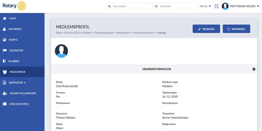 Medlemsnett Oppdatere egen informasjon Man må klikke på «Redigere» for å kunne legge til / oppdatere informasjon Ikke alle felt kan