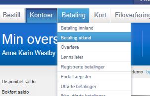 Betaling utland Kunder med økonomisystem (filforsendelse) Registrerer betaling og