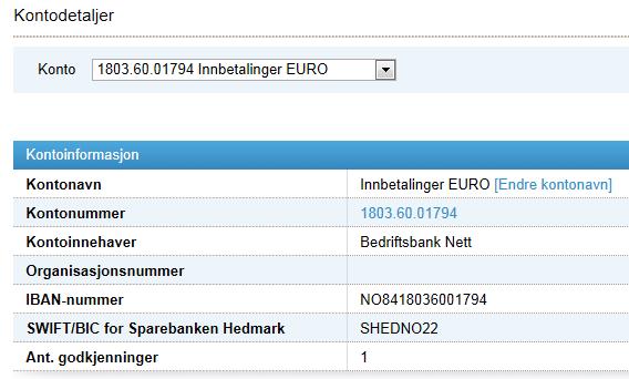 Kan også finne IBAN i nettbanken ved å