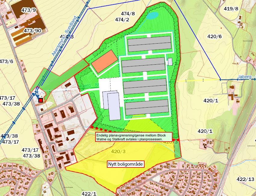 ALTERNATIVER Planarbeidet utreder ett utbyggingsalternativ, dvs. et forslag som åpner for bygningsmasse i størrelsesordenen opp til 130 000 m 2.