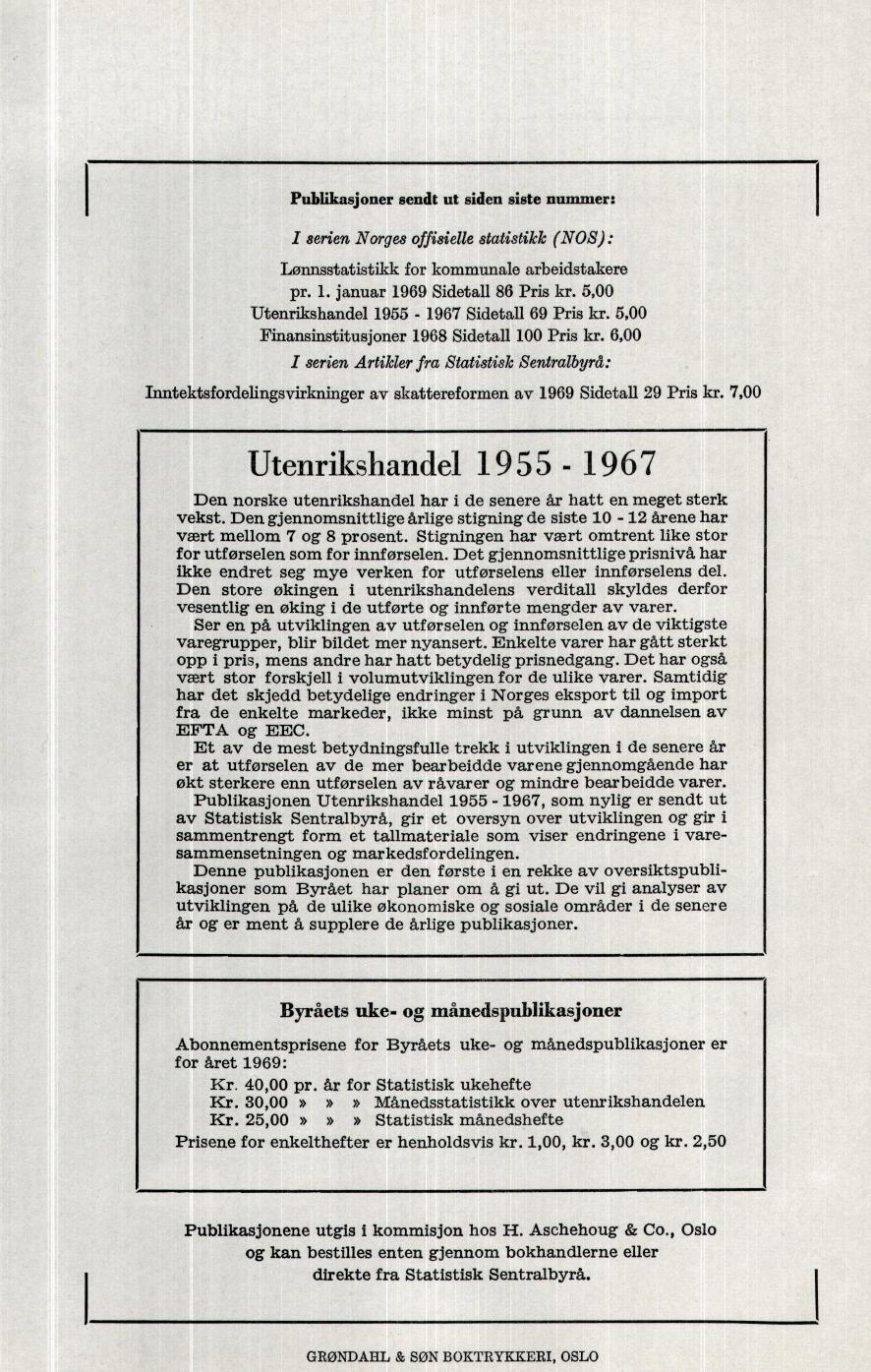 Publikasjoner sendt ut siden siste nummer: I serien Norges offisielle statistikk (NOS): Lønnsstatistikk for kommunale arbeidstakere pr. 1. januar 19 Sidetall 86 Pris kr.