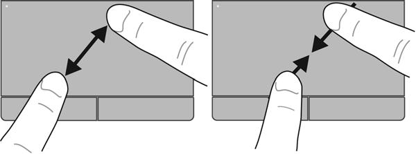 MERK: MERK: Rullehastigheten styres av fingerhastigheten. Rulling med to fingrer er aktivert fra fabrikk. Knipe/zoome Ved hjelp av kniping kan du zoome inn og ut på bilder og tekst.