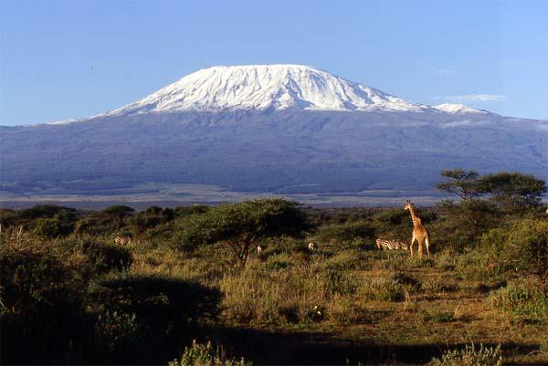 Side 2 av 3 z 5p b) Figuren ovenfor viser et fotografi av Kilimanjaro, også kjent som Afrikas tak, i nordøstre Tanzania. Det laveste punktet i landskapet er z 1300 m. o. h.