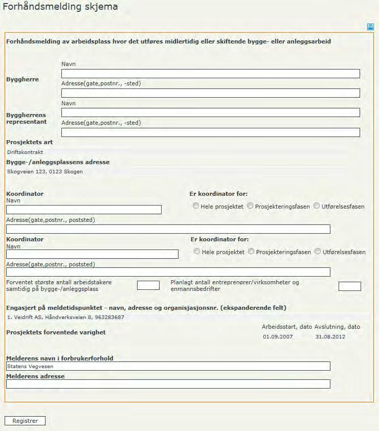 Del III - For entreprenører 77 1.7.5 Samordningsskjemaet 504 skjema Ved å klikke på 504 skjema i menyen under Oversiktslister vises 504-skjemaet.