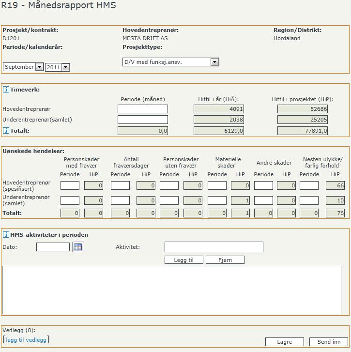 Appendix A - Innrapportering av R-skjema 90 3 R19 Månedsrapport HMS 4 Veiledning for utfylling av skjema R18 og R19 Melding om uønsket hendelse/forhold innen HMS (R18)(entreprenørhendelser 1)