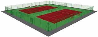 6V : Galvanisé à chaud et plastifi é vert (60Ø) Clôture modèle «SPORTING» 3m Hors sol avec 2 mains-courantes 16m de longueur sur 2 faces et 2 portillons d accès 1m x 1m à l axe du court et angles