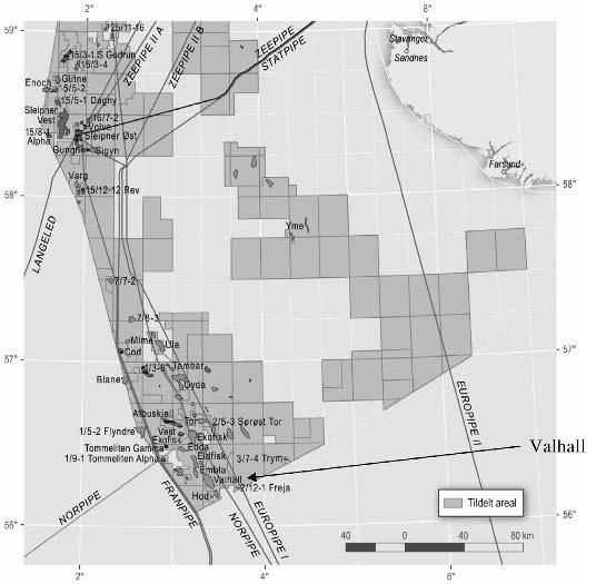 2006 2007 St.prp. nr. 76 3 Figur 2.1 Oversiktskart over Valhall Kilde: Oljedirektoratet Den opprinnelige planen for utvikling av Valhallfeltet ble godkjent av Stortinget i 1977.