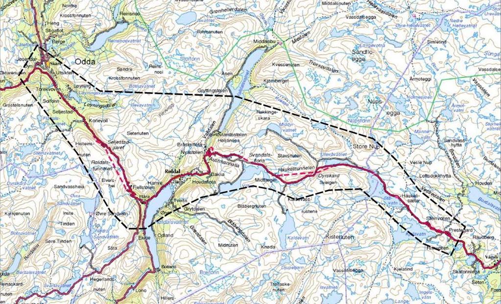 og nye meir direkte og kortare løysingar utanom Røldal. Dagens E134 på denne strekninga har stor stigning og mange høgdemeter.