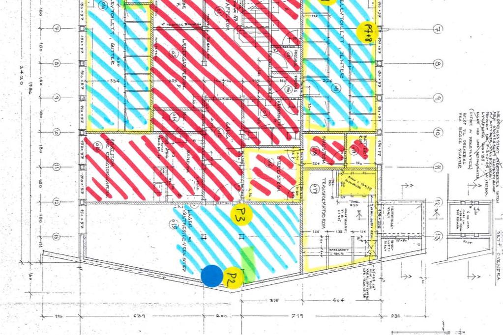 Figur 6 Funn av miljøfarlige stoffer i kjellerplan i bygg F.