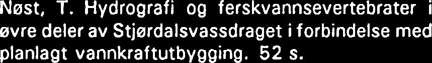 63). 87 s. -5 Koksvik, J.I. Ørretbestanden i Innerdalsvatnet, Tynset kommune, de tre første arene etter regulering. (LFI-64). 35 s. 1986-1 Arnekleiv, J.V.