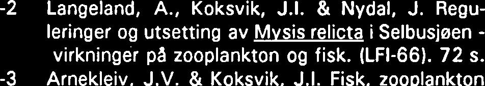 , Bongard, T. & Nielsen, M.V. Forsøksdrift med blaskjell i Fosen 1985-1986.42 s. -3 Arnekleiv, J.V. & Nøst, T. Fiskeribiologiske undersøkelser i Homlavassdraget, Sør-Trøndelag, 1985 og 1986.