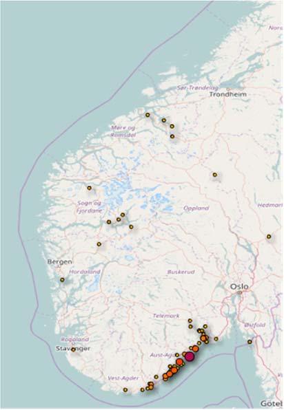 Side 17 av 24 Figur 8. Husbukkbekjempelse (n=170) dekket av Norsk Hussopp Forsikring i perioden 2009-2016.