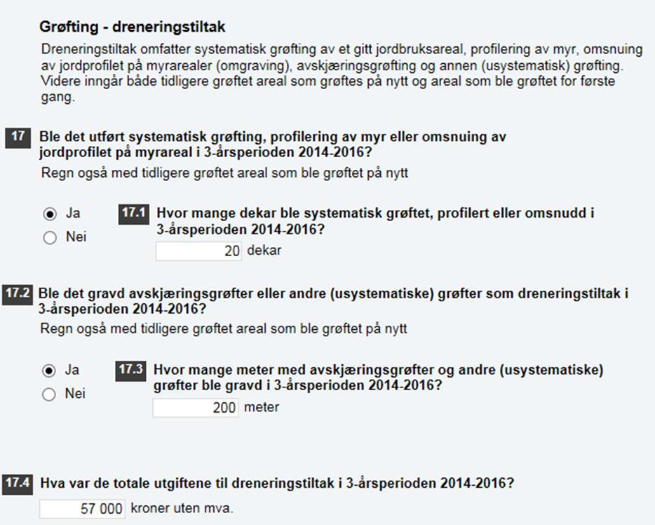 jordprofilet på myrarealer i perioden 2014-2016. Om du har svart ja i 17, så skal du i 17.